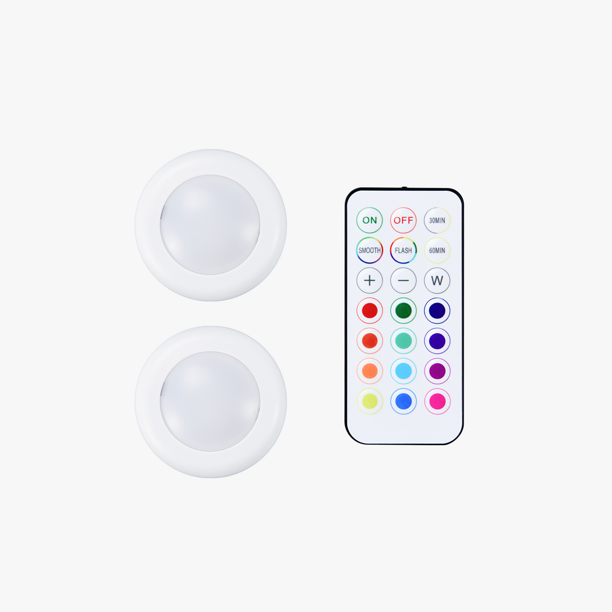 Remote Controlled 16-color RGBW Puck Lights (2pcs)